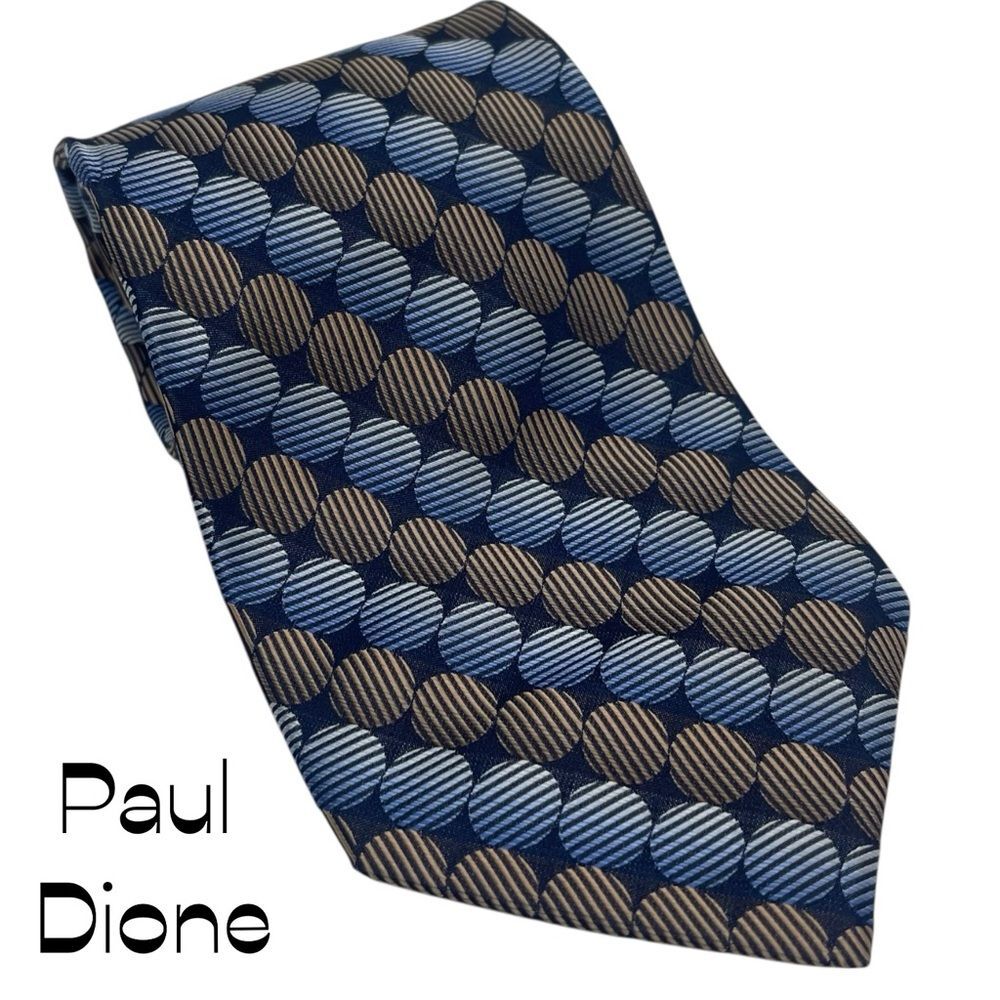 Paul Dione Navy Gold Polka Dot Silk Necktie NWOT
